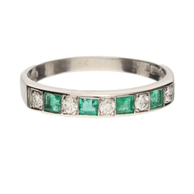 Pre - Owned 18ct White Gold Princess & Round Emerald & Diamond Eternity Ring272577