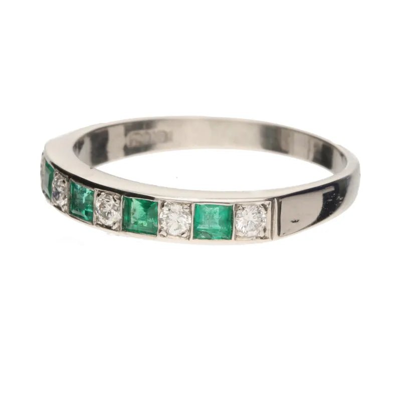 Pre - Owned 18ct White Gold Princess & Round Emerald & Diamond Eternity Ring272577