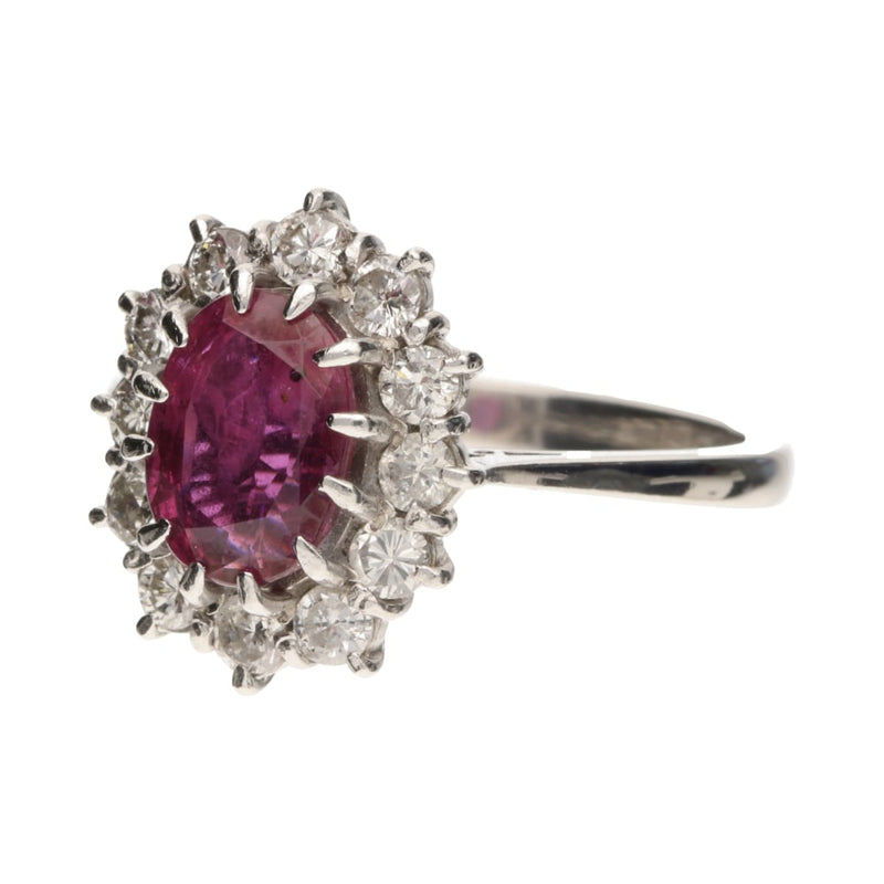 Pre - Owned 18ct White Gold Ruby &amp; Diamond Cluster Ring260312