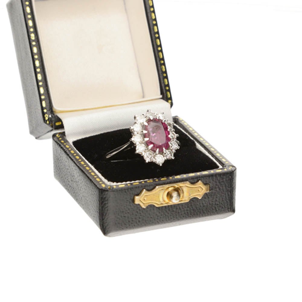 Pre - Owned 18ct White Gold Ruby &amp; Diamond Cluster Ring260312