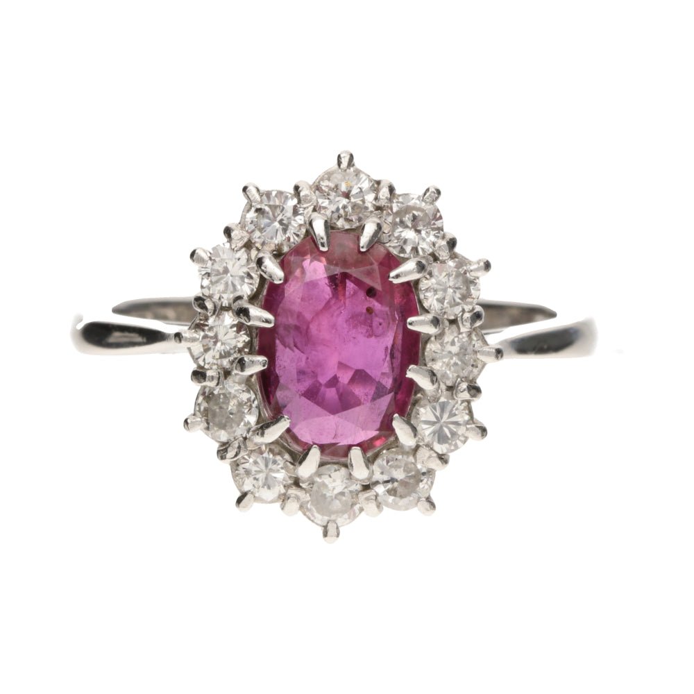 Pre - Owned 18ct White Gold Ruby &amp; Diamond Cluster Ring260312