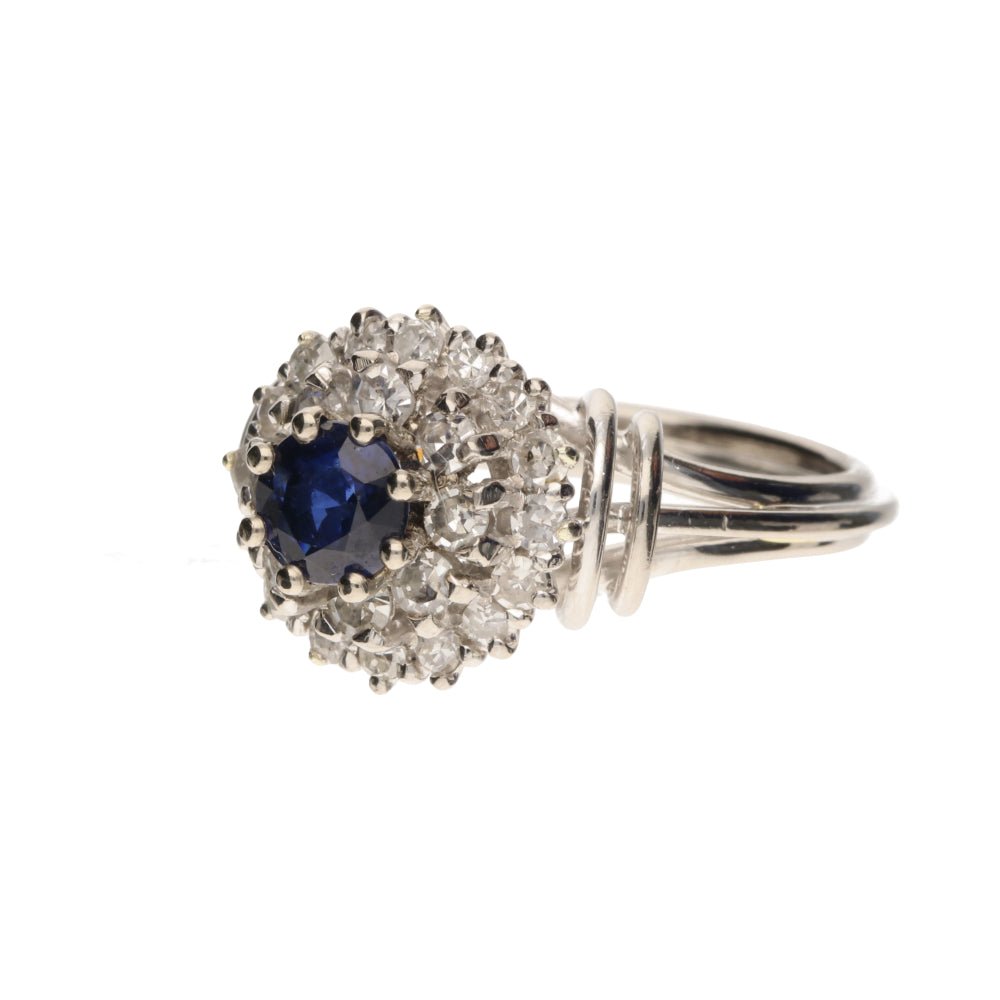 Pre - Owned 18ct White Gold Sapphire and Diamond Cluster Ring.
