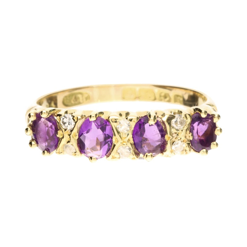 Pre - Owned 18ct Yellow Gold Amethyst &amp; Diamond Set Ring