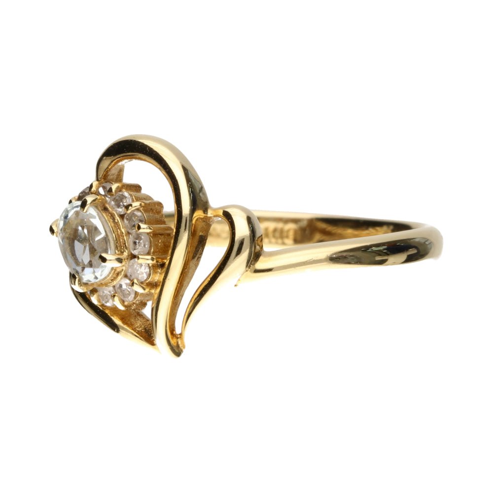 Pre - Owned 18ct Yellow Gold Aquamarine & Diamond Open Set Ring