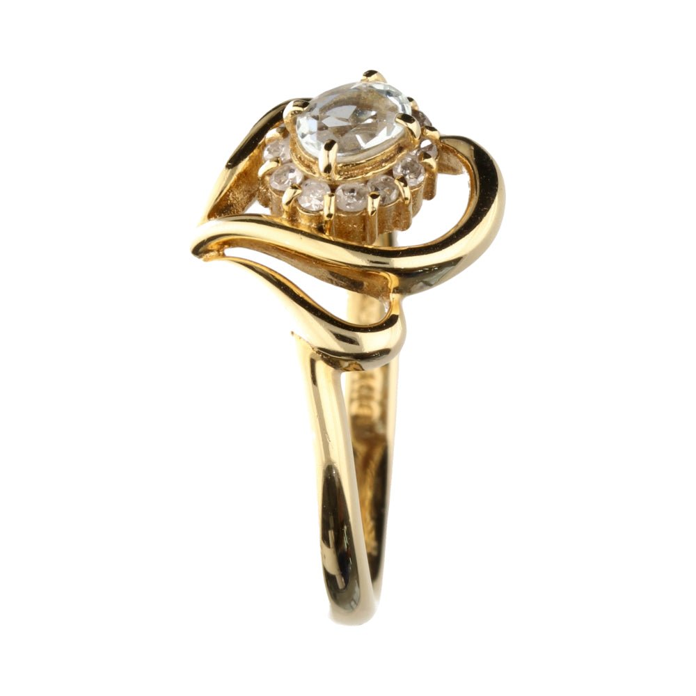 Pre - Owned 18ct Yellow Gold Aquamarine & Diamond Open Set Ring