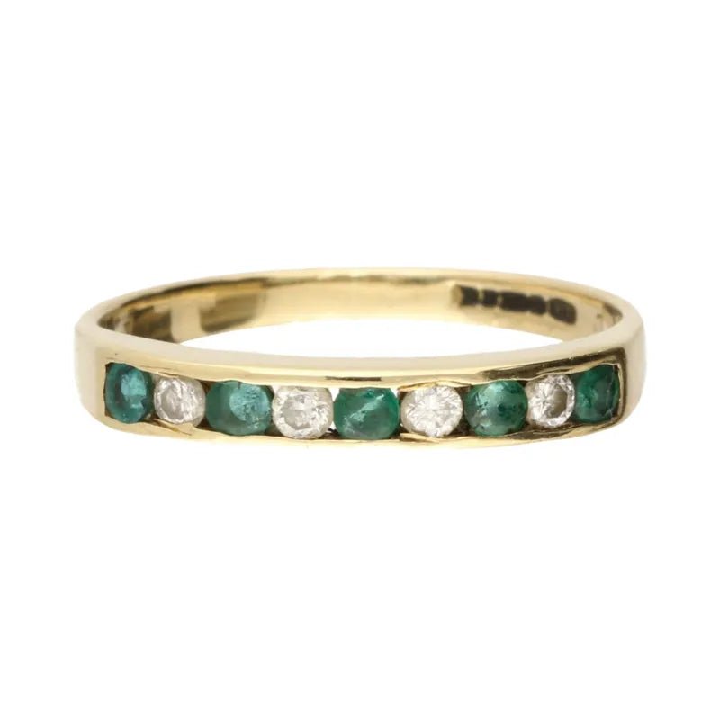 Pre - Owned 18ct Yellow Gold Channel Emerald & Diamond Half Eternity Ring 0.12ct2026W33-7-16