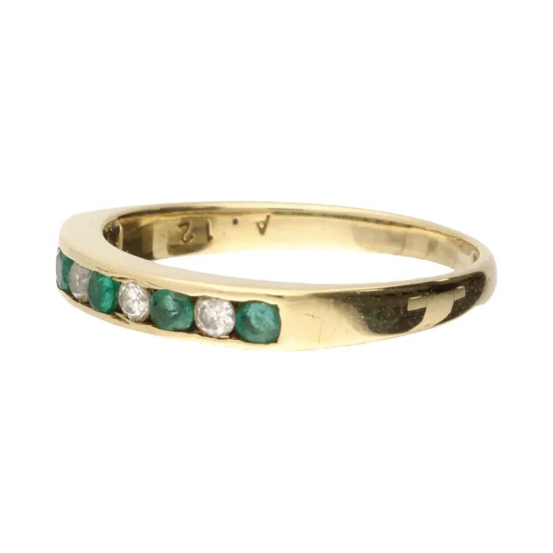 Pre - Owned 18ct Yellow Gold Channel Emerald & Diamond Half Eternity Ring 0.12ct2026W33-7-16