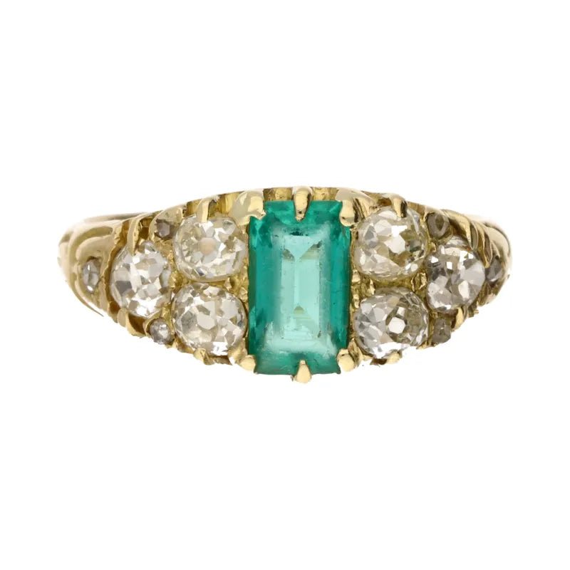 Pre - Owned 18ct Yellow Gold Emerald & Diamond Vintage Ring 0.65ct2026W32-7-1