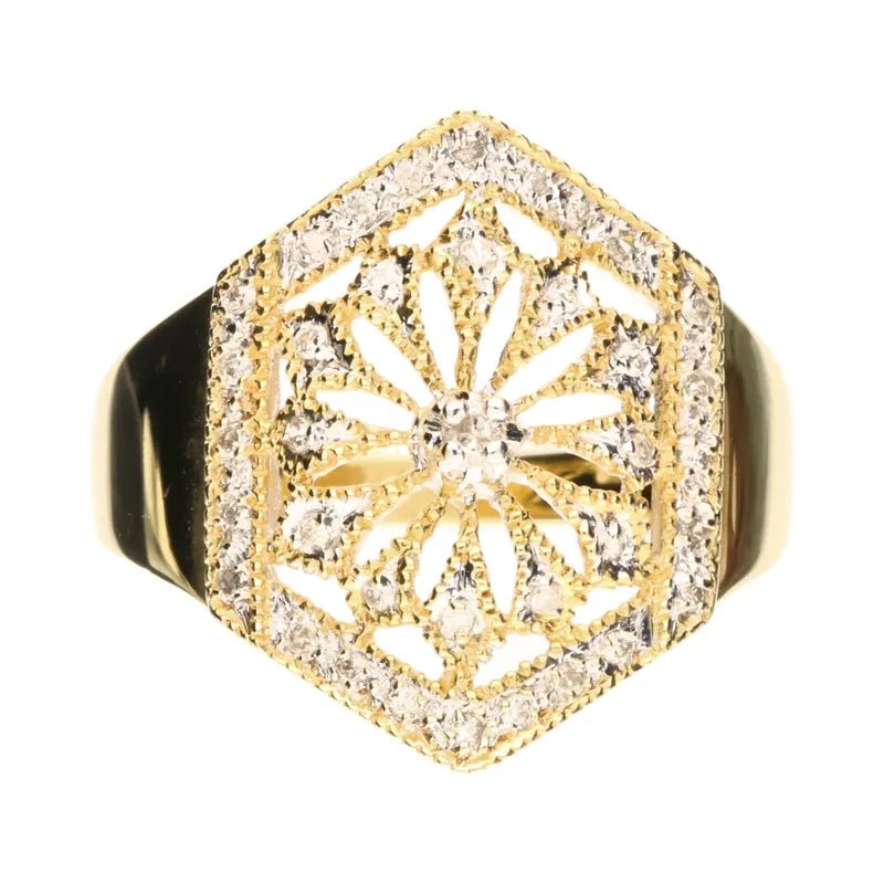 Pre - Owned 18ct Yellow Gold Fancy Openwork Diamond Cluster Ring268968