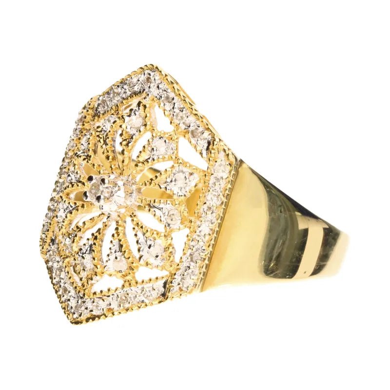 Pre - Owned 18ct Yellow Gold Fancy Openwork Diamond Cluster Ring268968