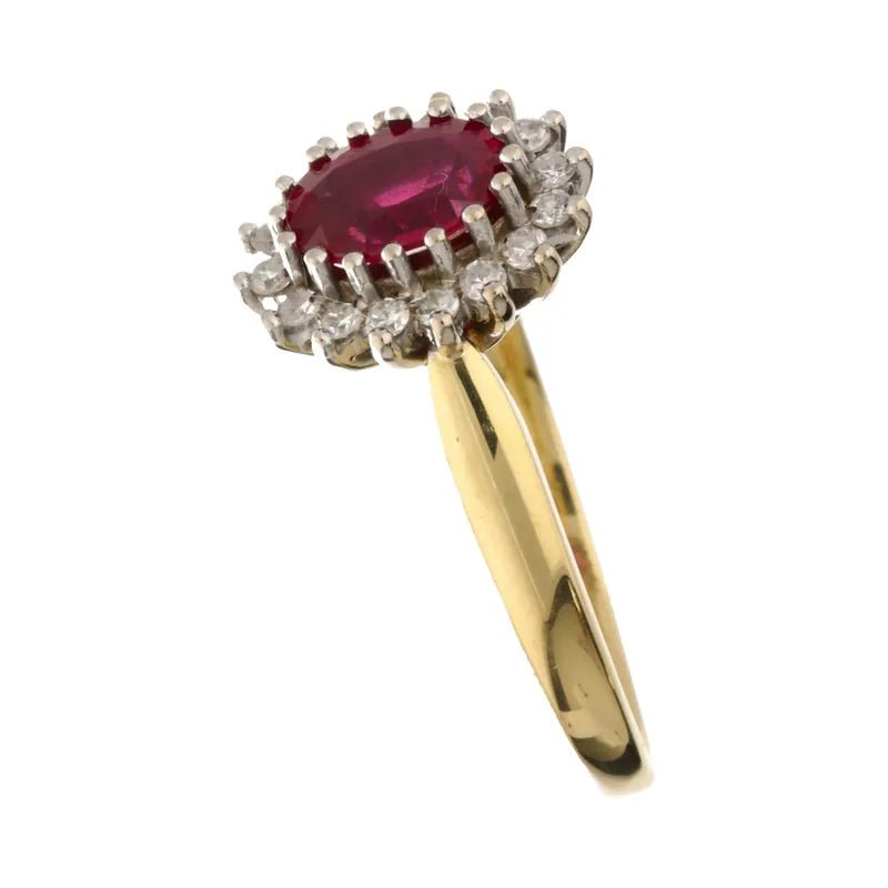 Pre - Owned 18ct Yellow Gold Ruby & Diamond Cluster Ring2026W32-16-10