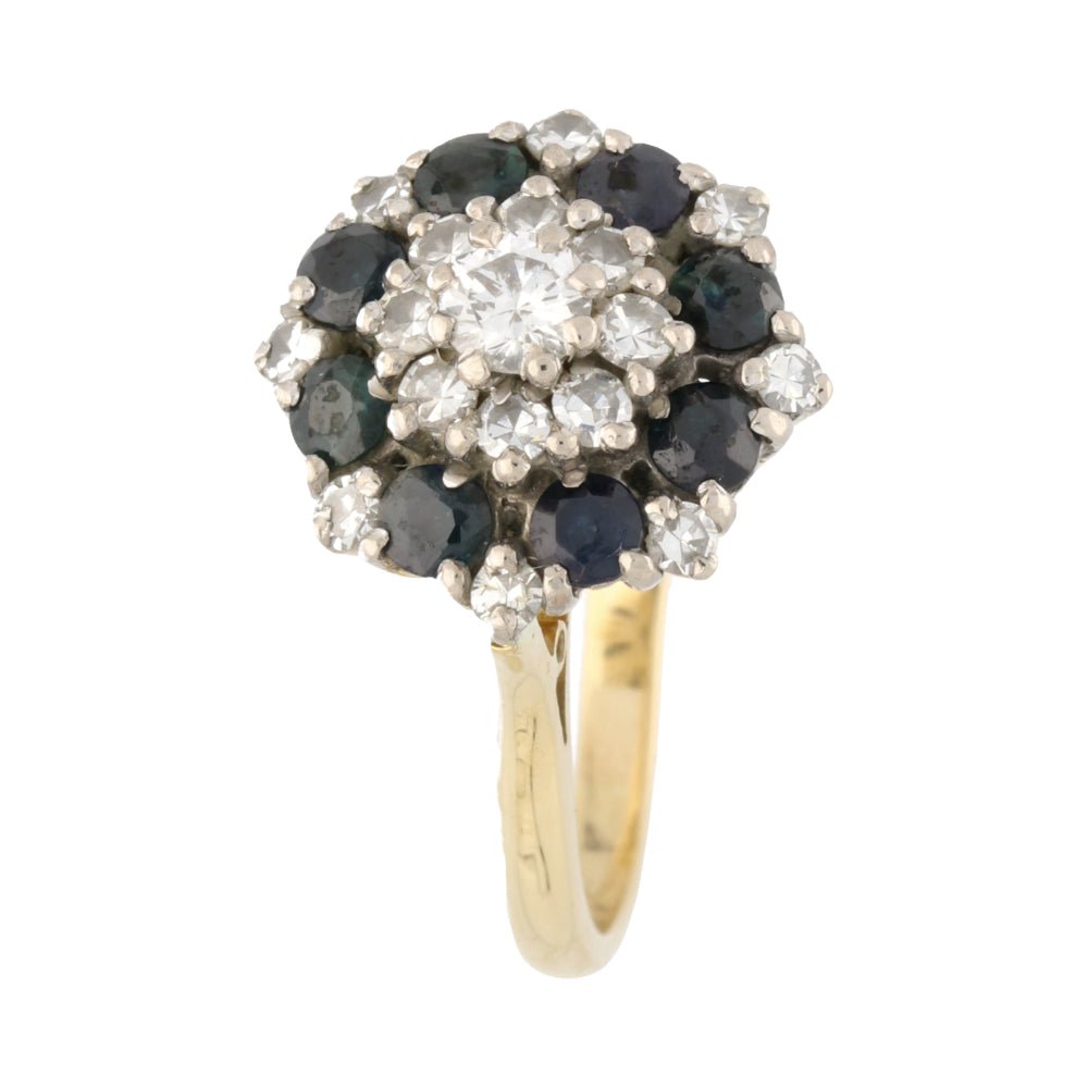 Pre - Owned 18ct Yellow Gold Sapphire & Diamond Cluster Ring