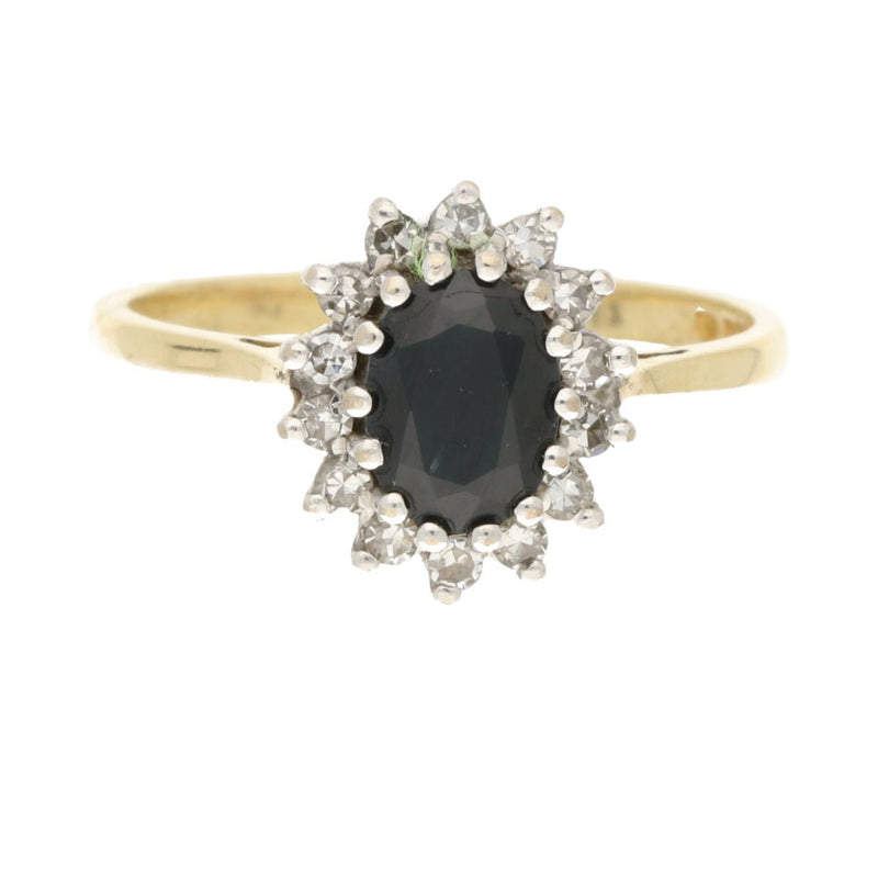 Pre - Owned 18ct Yellow Gold Sapphire & Diamond Cluster Ring