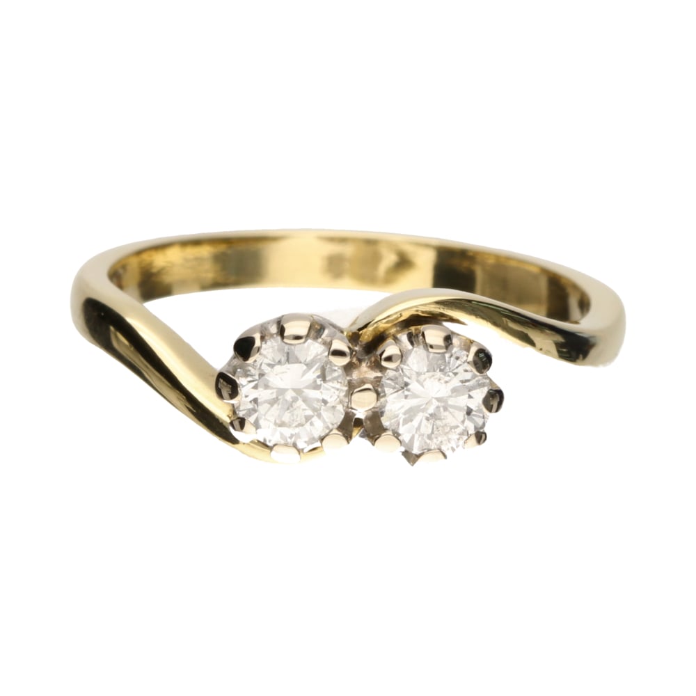Pre - Owned 18ct Yellow Gold Two Stone Diamond Swirl Ring