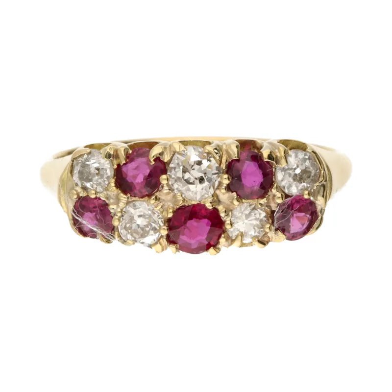 Pre - Owned 18ct Yellow Gold Vintage Old Cut Ruby & Diamond Ring 0.50ct2026W30-8-1