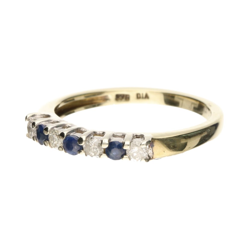 Pre - Owned 9ct 7 Stone Sapphire & Diamond Eternity Ring.