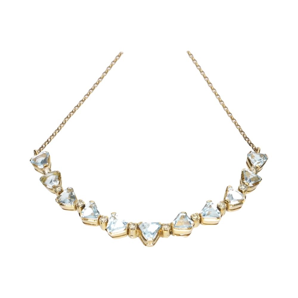 Pre - Owned 9ct Trilliant Cut Blue Topaz with Round Cut Diamond Necklace