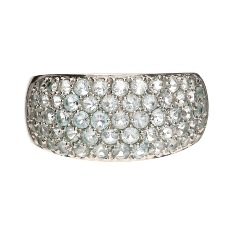 Pre - Owned 9ct White Gold Aquamarine Pave Ring