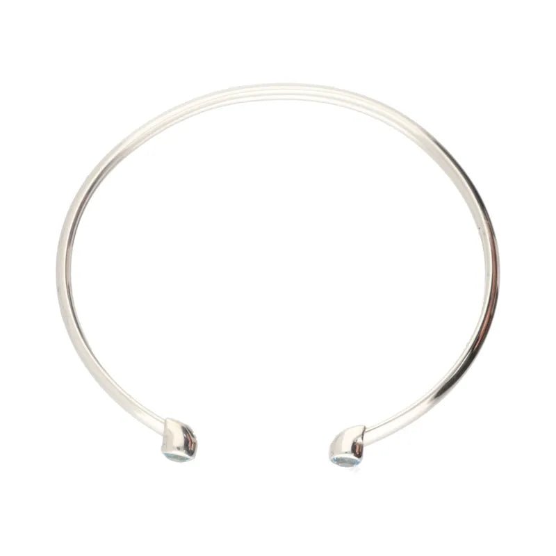 Pre - Owned 9ct White Gold Blue Topaz Set Cuff Bangle2026W32-3-6