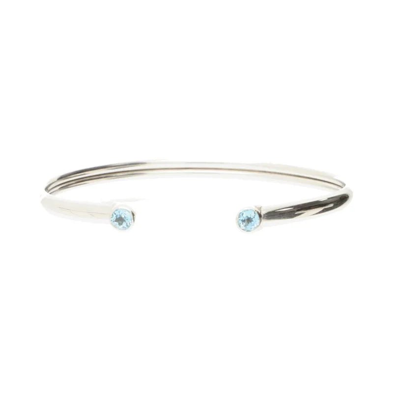 Pre - Owned 9ct White Gold Blue Topaz Set Cuff Bangle2026W32-3-6