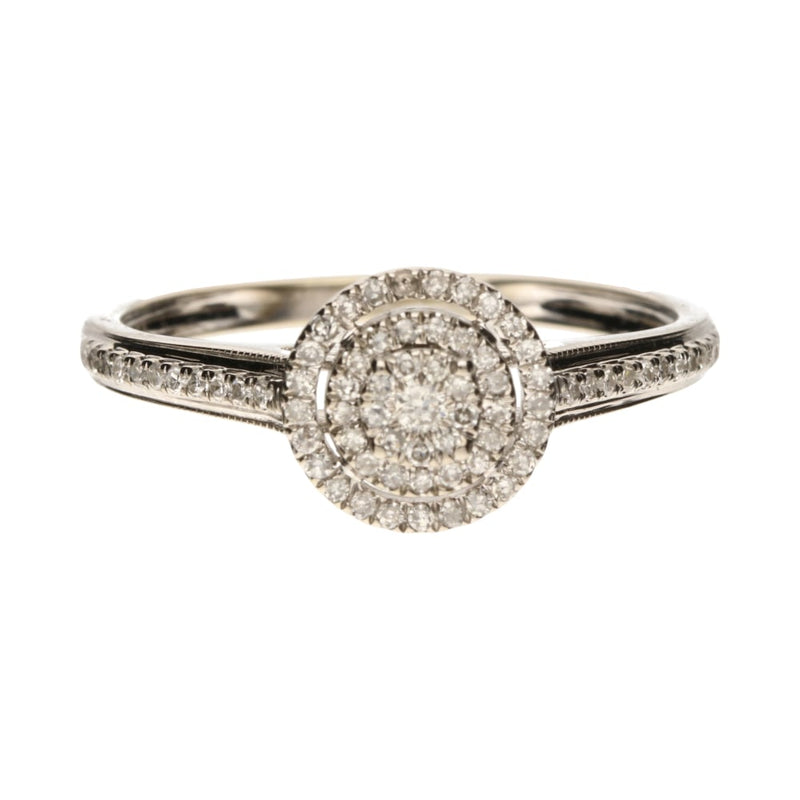 Pre - Owned 9ct White Gold Diamond Double Halo Ring