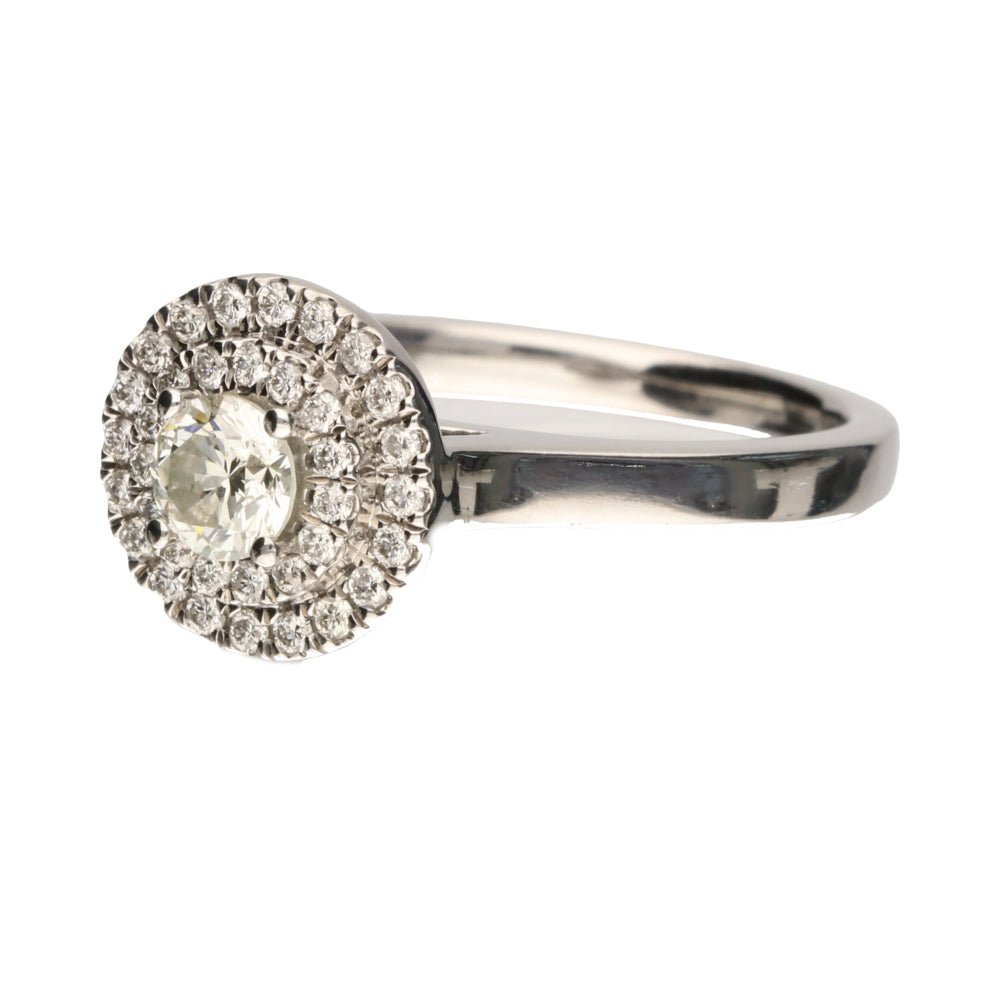 Pre - Owned 9ct White Gold Diamond Halo Cluster Ring.
