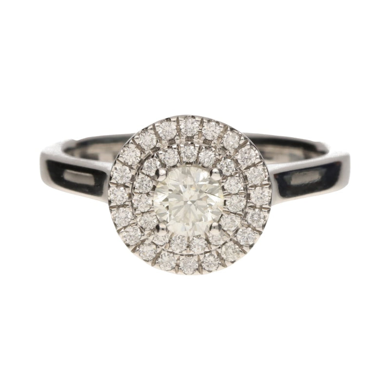 Pre - Owned 9ct White Gold Diamond Halo Cluster Ring.