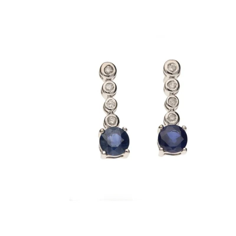 Pre - Owned 9ct White Gold Diamond & Iolite Drop Rub Over Earrings268421