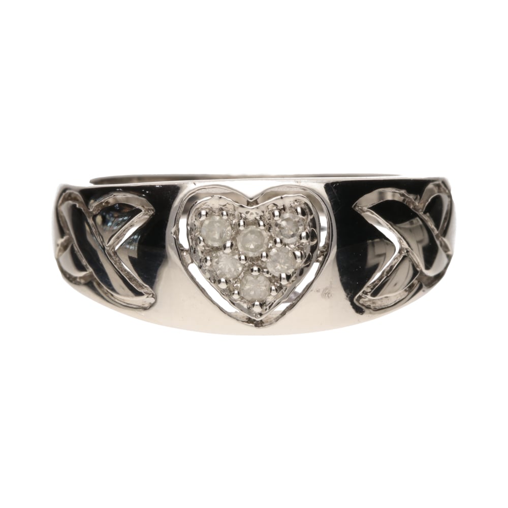 Pre - Owned 9ct White Gold Diamond Pave Heart Signet Ring