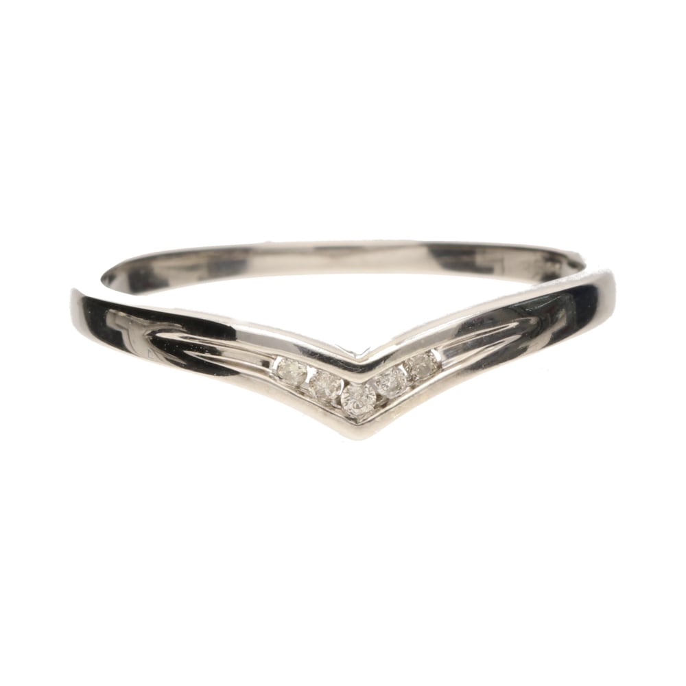 Pre - Owned 9ct White Gold Diamond Set Wishbone Ring