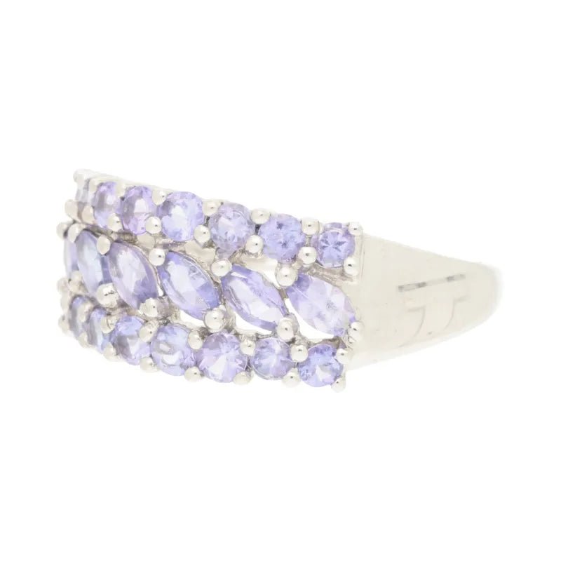 Pre - Owned 9ct White Gold Marquise/Round Cut Tanzanite Cluster Ring2025W11-9-10