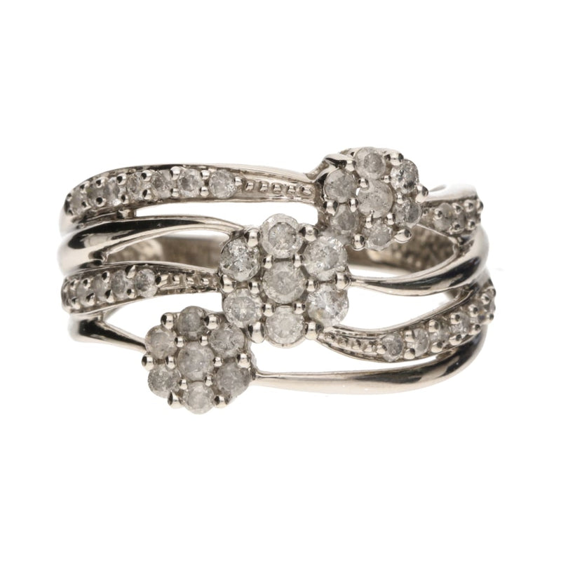Pre - Owned 9ct White Gold Multi Row Diamond Flower Cluster Ring