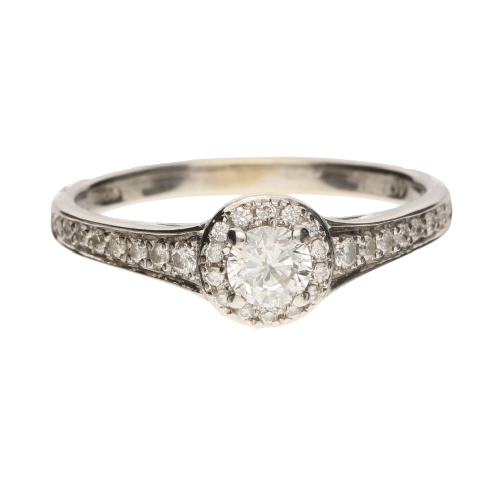 Pre - Owned 9ct White Gold Round Cut Diamond Halo Cluster Ring