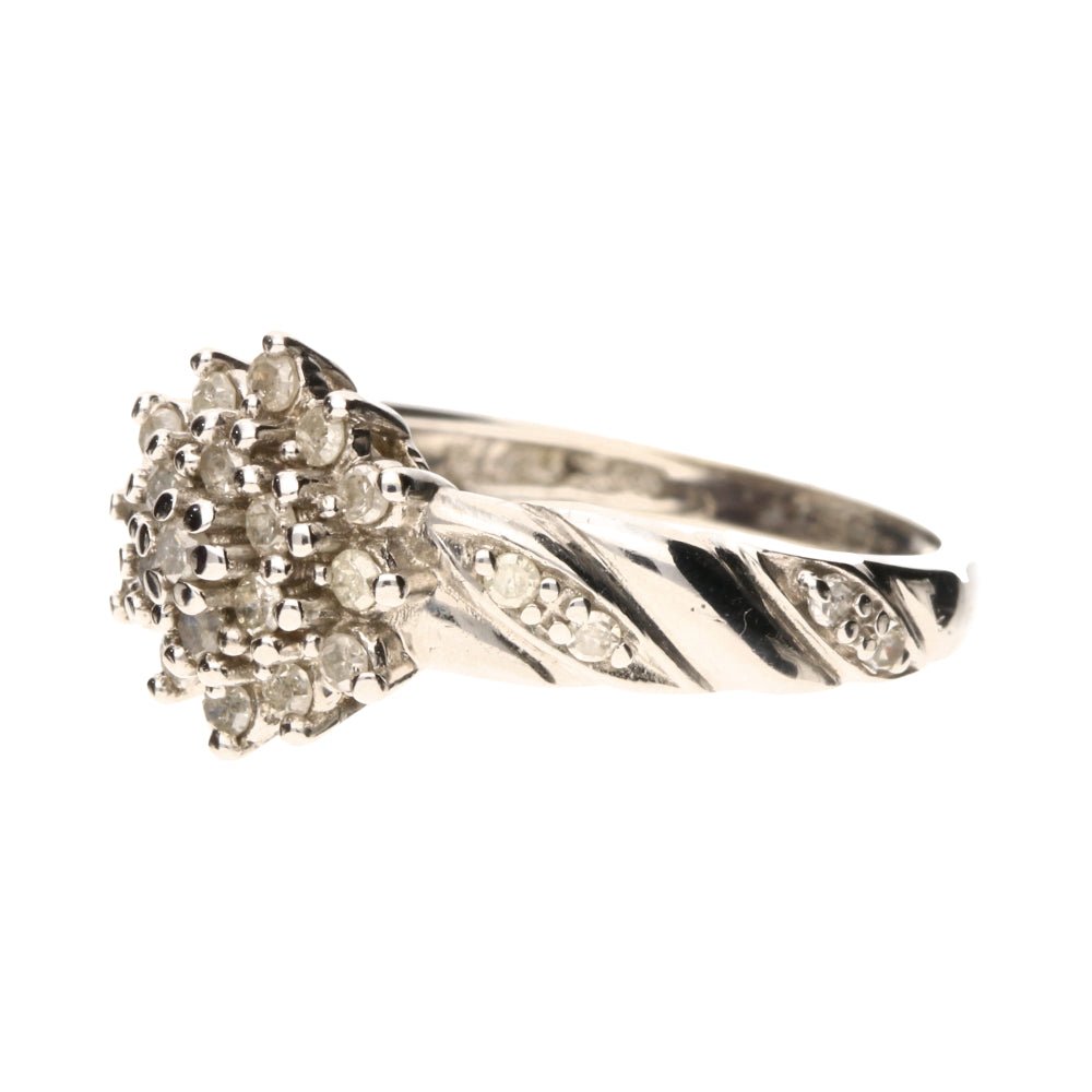 Pre - Owned 9ct White Gold Twisted Diamond Cluster Ring
