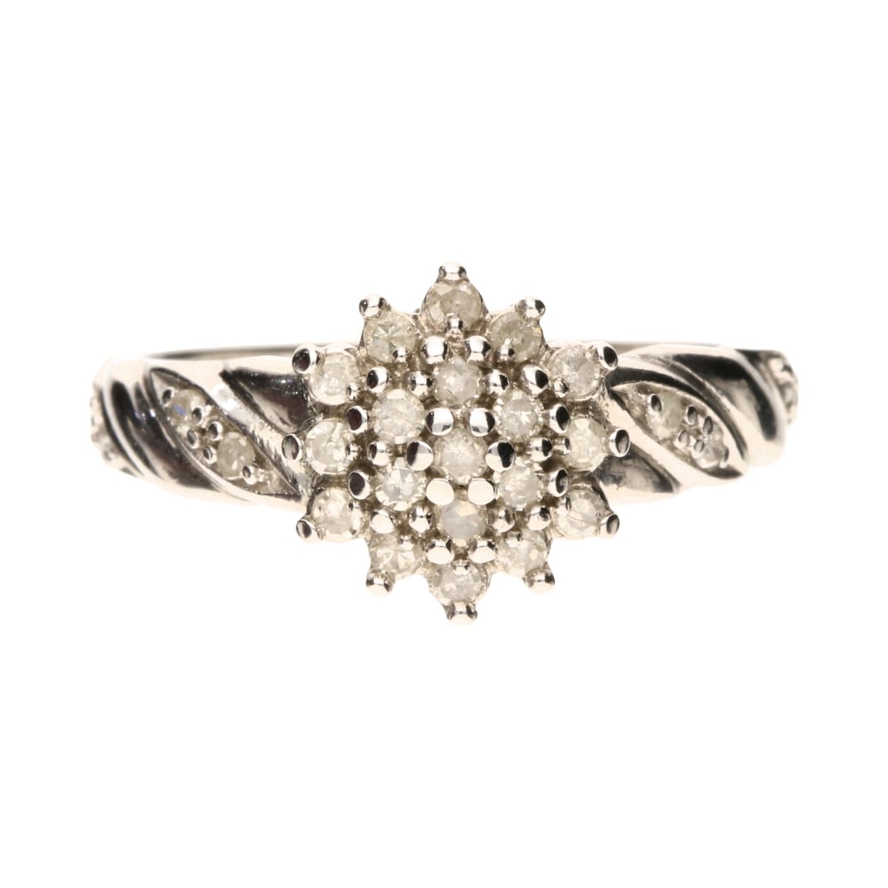 Pre - Owned 9ct White Gold Twisted Diamond Cluster Ring