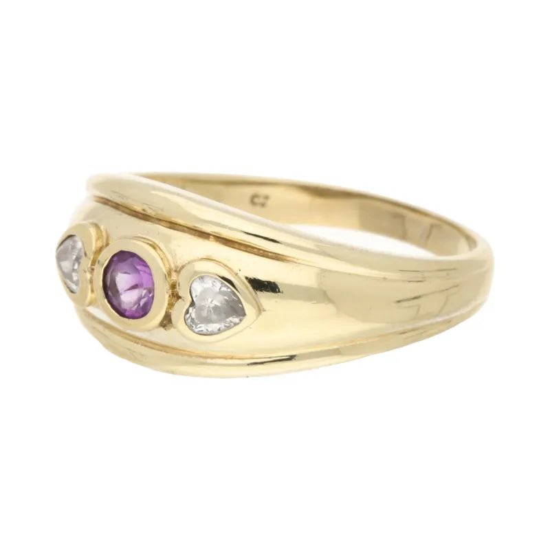 Pre - Owned 9ct Yellow Gold Amethyst & Clear Heart CZ Stone Ring 3.95g Size Q2025W16-27