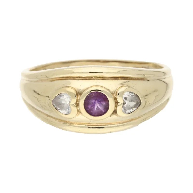 Pre - Owned 9ct Yellow Gold Amethyst & Clear Heart CZ Stone Ring 3.95g Size Q2025W16-27