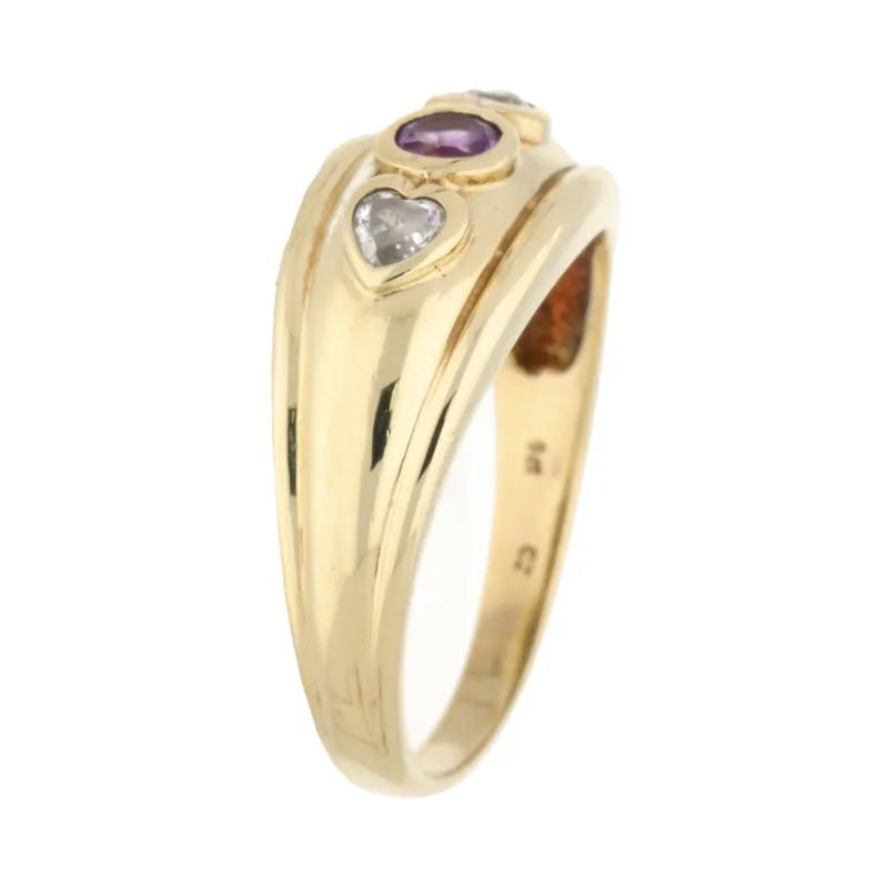 Pre - Owned 9ct Yellow Gold Amethyst & Clear Heart CZ Stone Ring 3.95g Size Q2025W16-27