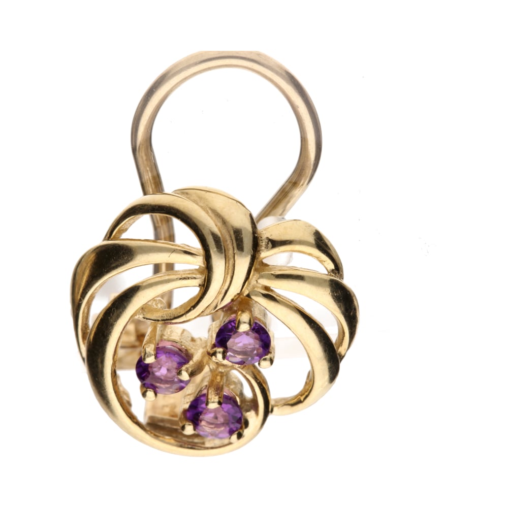 Pre - Owned 9ct Yellow Gold Amethyst Set Openwork Clip Earrings