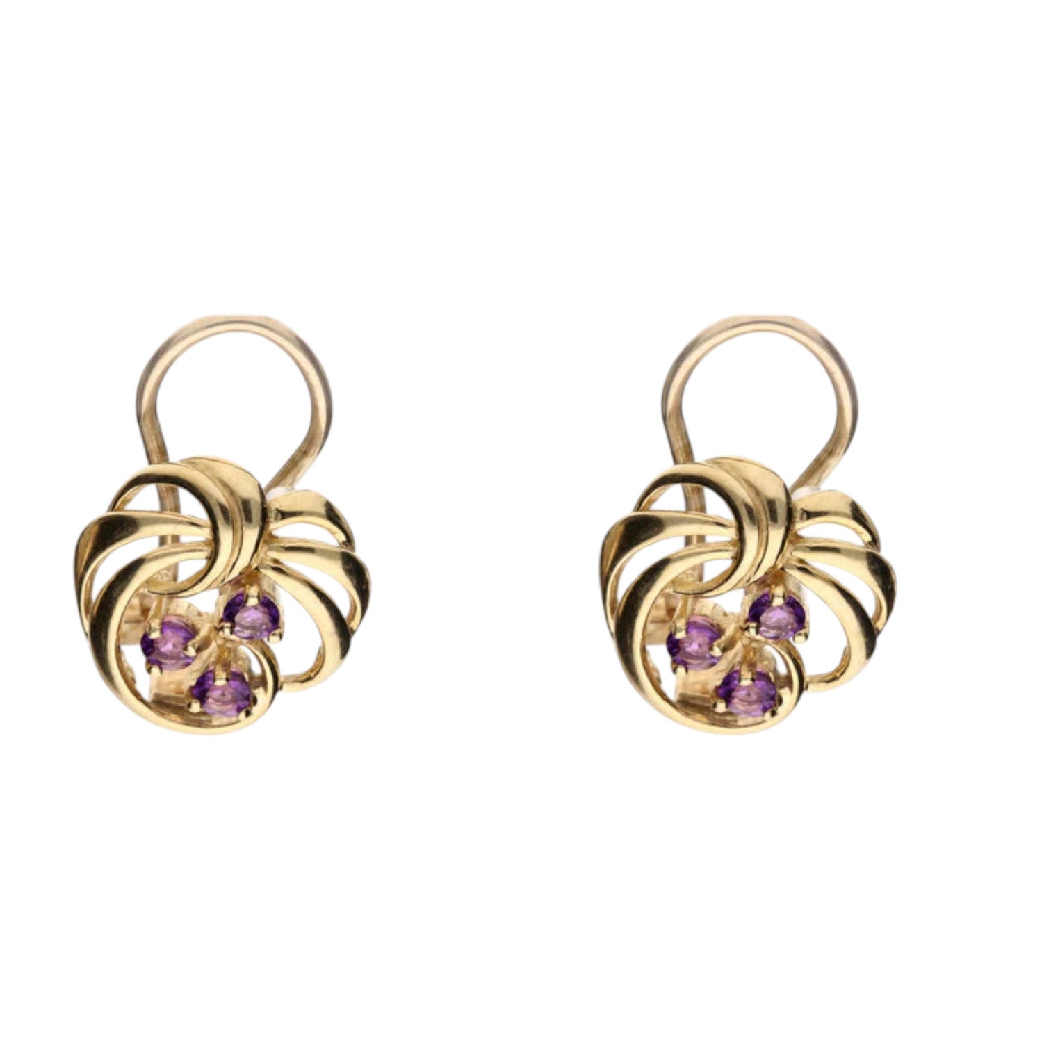 Pre - Owned 9ct Yellow Gold Amethyst Set Openwork Clip Earrings