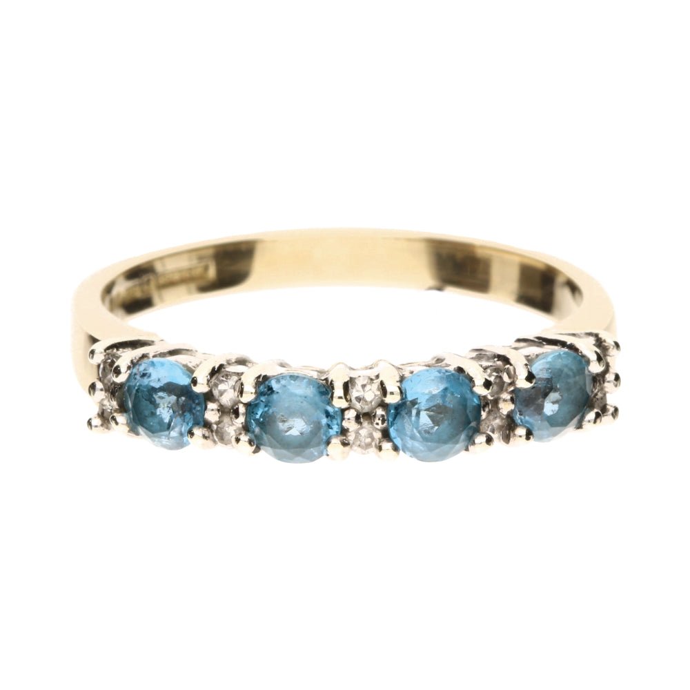 Pre - Owned 9ct Yellow Gold Blue Topaz & Diamond Set Half Eternity Ring