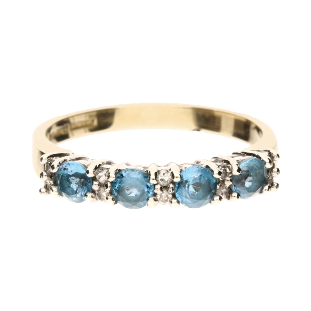 Pre - Owned 9ct Yellow Gold Blue Topaz & Diamond Set Half Eternity Ring