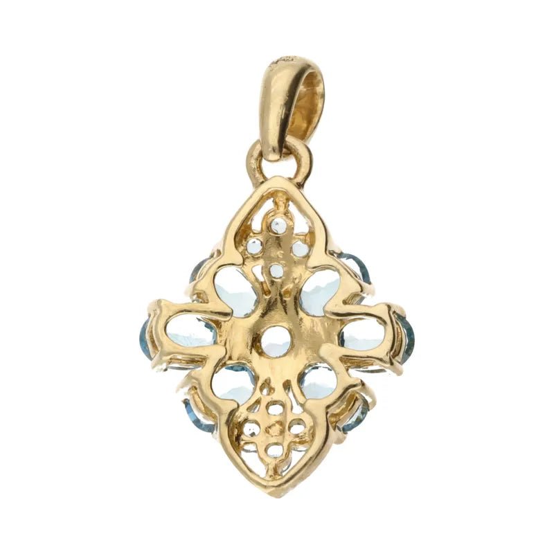 Pre - Owned 9ct Yellow Gold Blue Topaz & Diamond Set Pendant2026W31-29-41