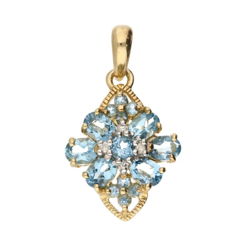 Pre - Owned 9ct Yellow Gold Blue Topaz & Diamond Set Pendant2026W31-29-41