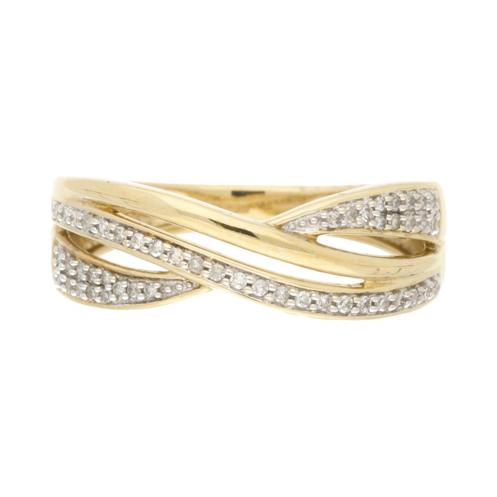 Pre - Owned 9ct Yellow Gold Diamond Set Cross Over Ring
