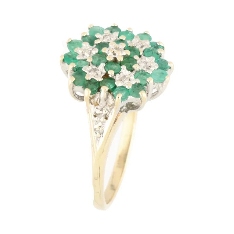 Pre - Owned 9ct Yellow Gold Emerald & Diamond Cluster Ring2025W26-1-6
