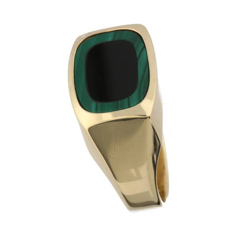Pre - Owned 9ct Yellow Gold Gents Malachite & Onyx Signet Ring2026W34-14-6