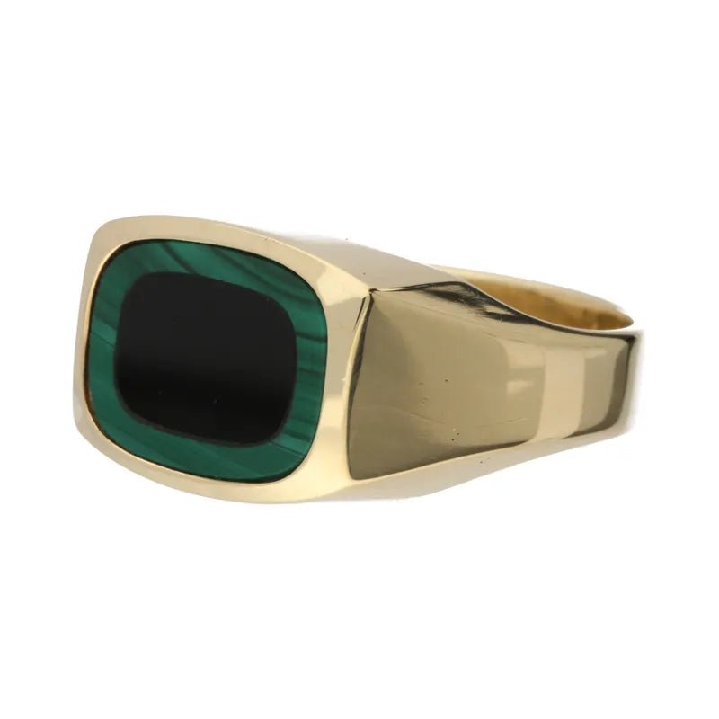 Pre - Owned 9ct Yellow Gold Gents Malachite & Onyx Signet Ring2026W34-14-6