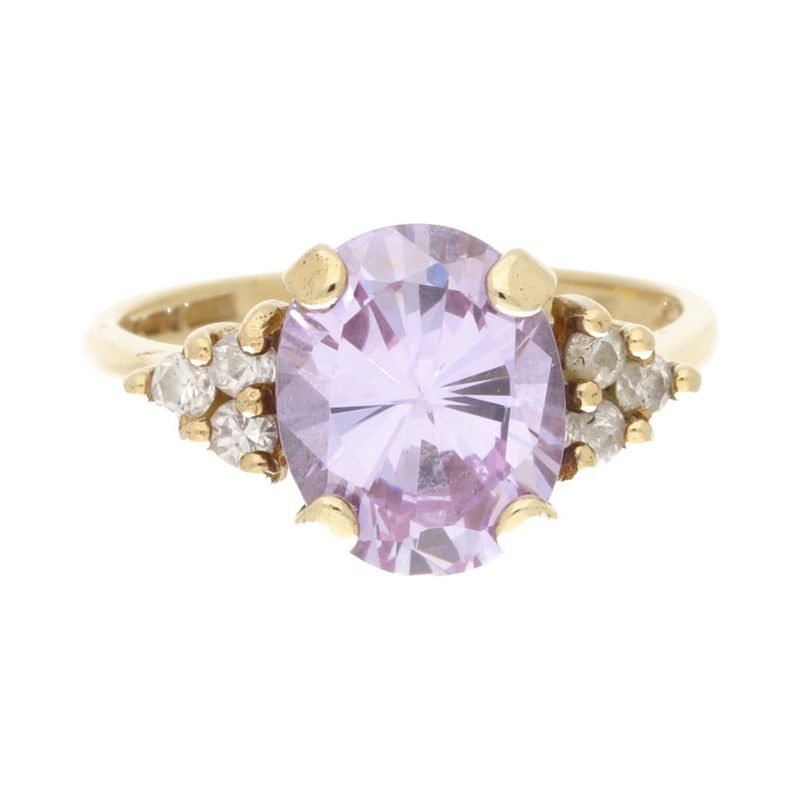 Pre - Owned 9ct Yellow Gold Lavender & White CZ Trefoil Ring