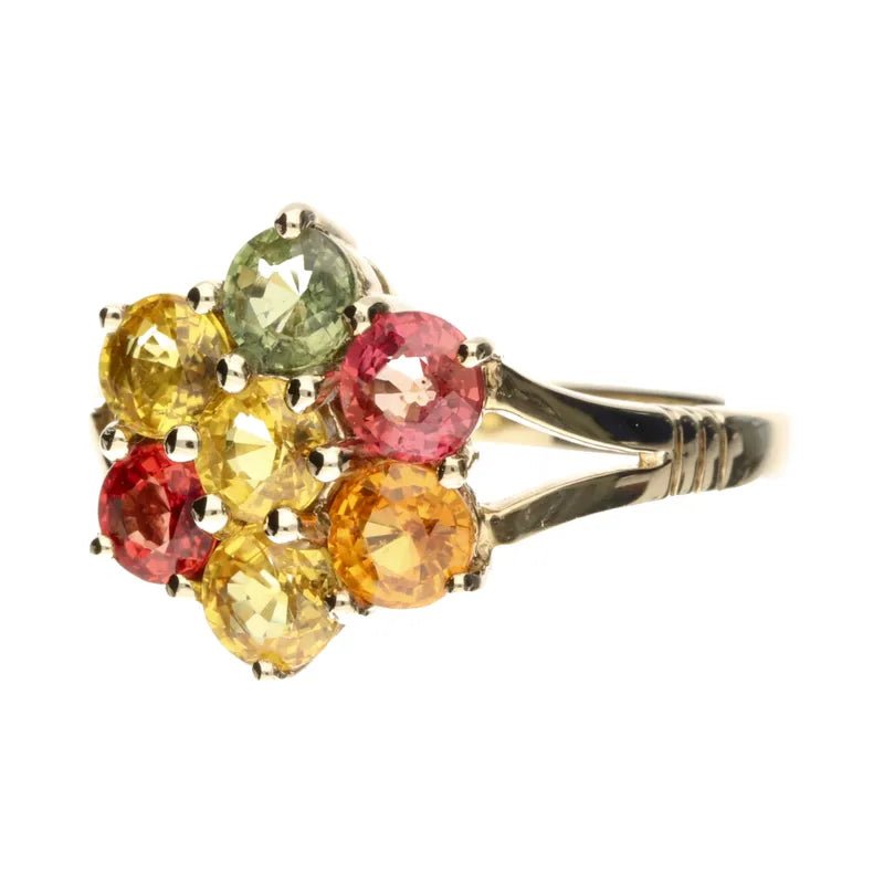 Pre - Owned 9ct Yellow Gold Multicolour Topaz Cluster Ring271355